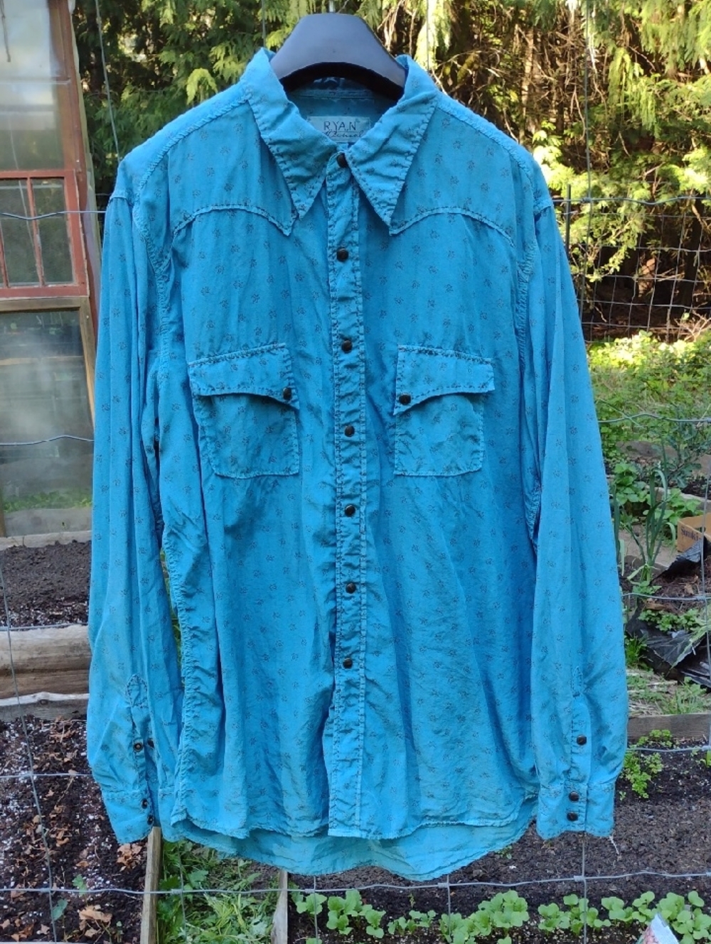 Vintage Silk Ryan Michael Teal Button-Up Cowboy Shirt